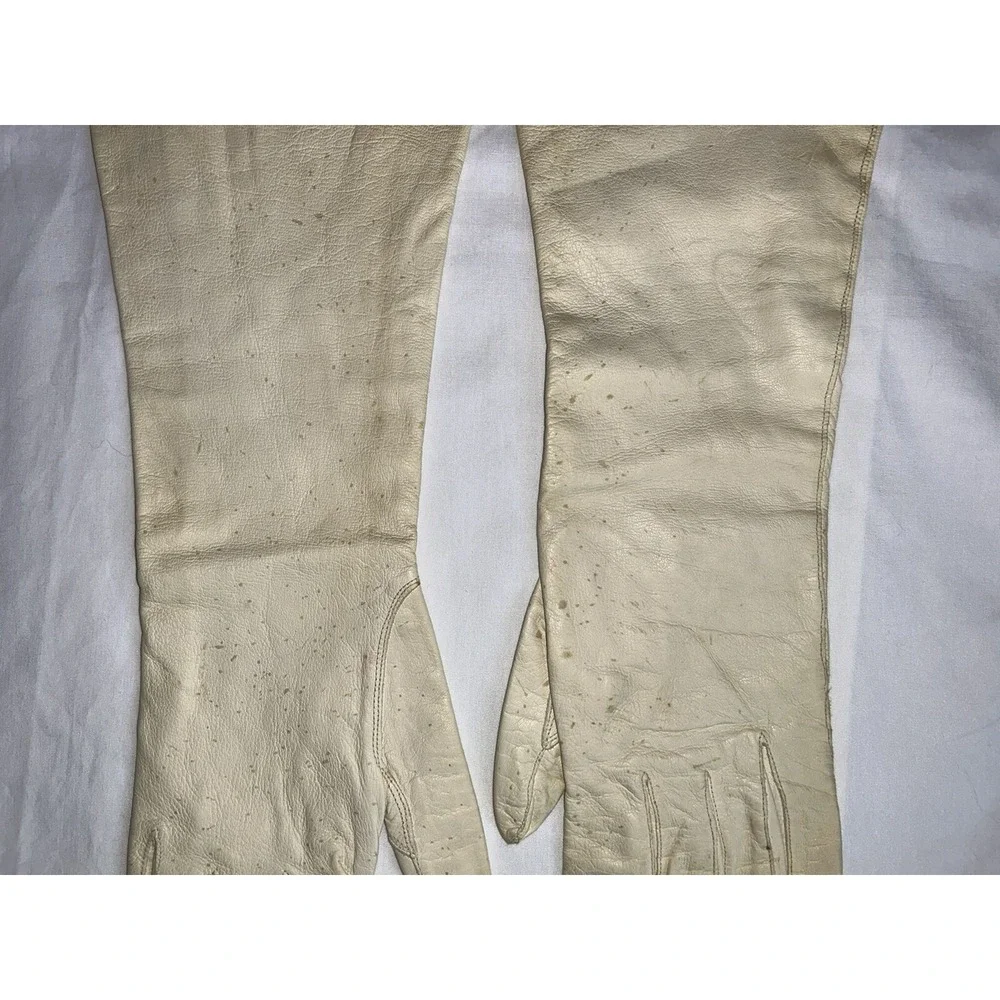 Vintage Kid leather gloves silk Lined made in France 14‎ inches